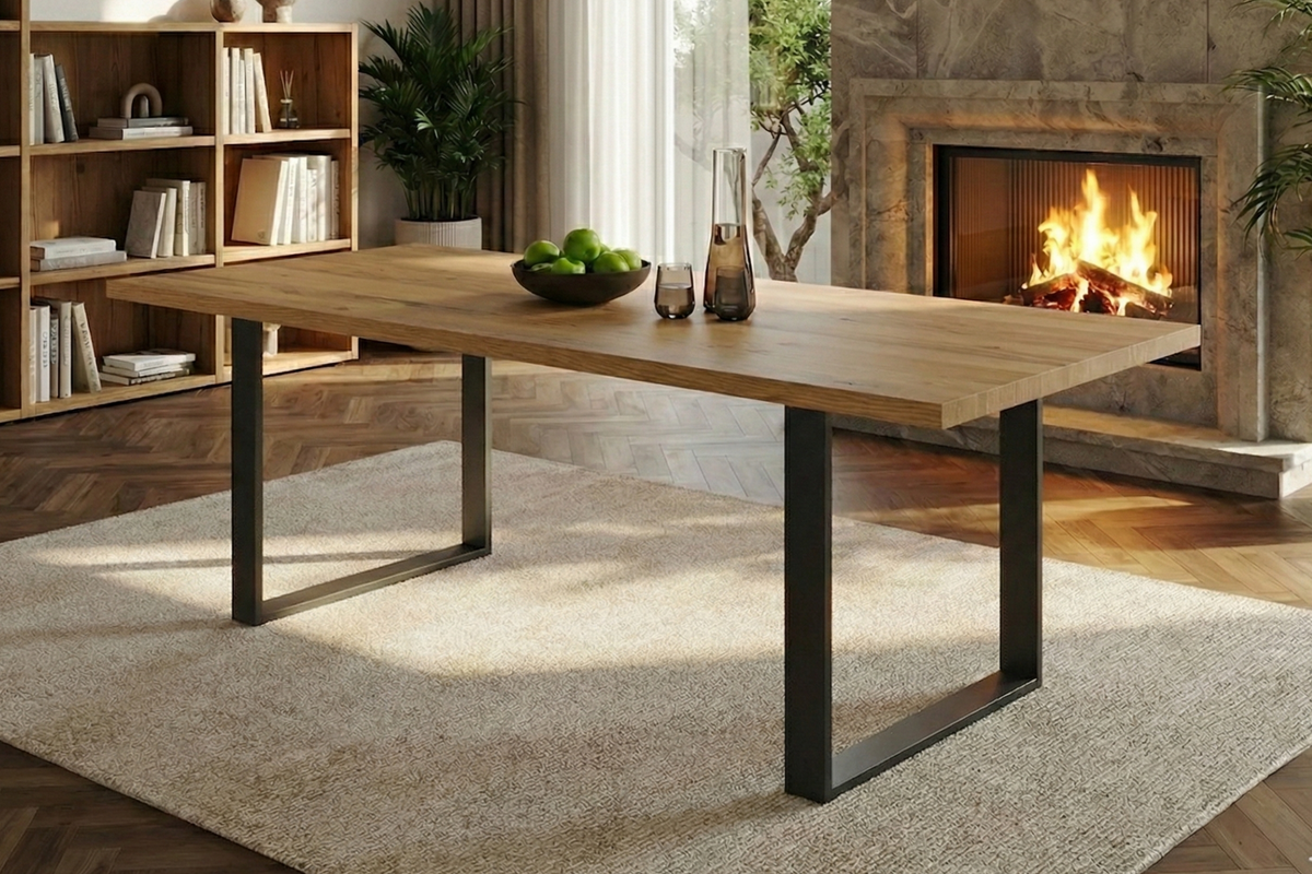 Esstisch aus Eiche mit natürlicher Baumkante – Holzmode