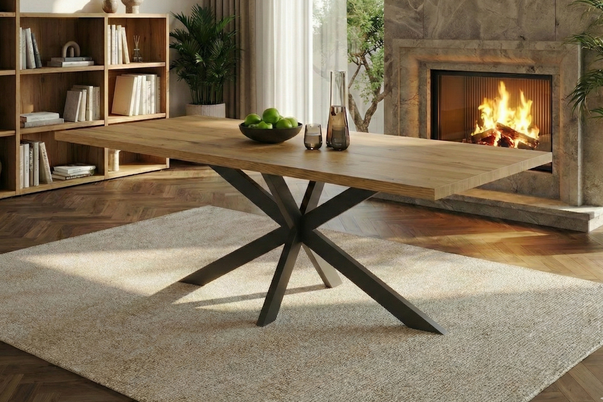 Esstisch aus Eiche mit natürlicher Baumkante – Holzmode